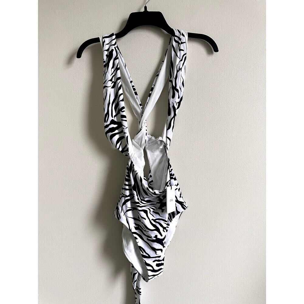 ONIA women's Zebra striped Cindy cross S trap One-Piece cut out swimsuit S $195